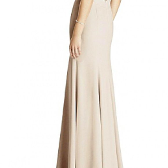 New Dessy Cameo Blush Lace Back Dress, Bridesmaid Formal Champagne Wedding - Picture 3 of 11